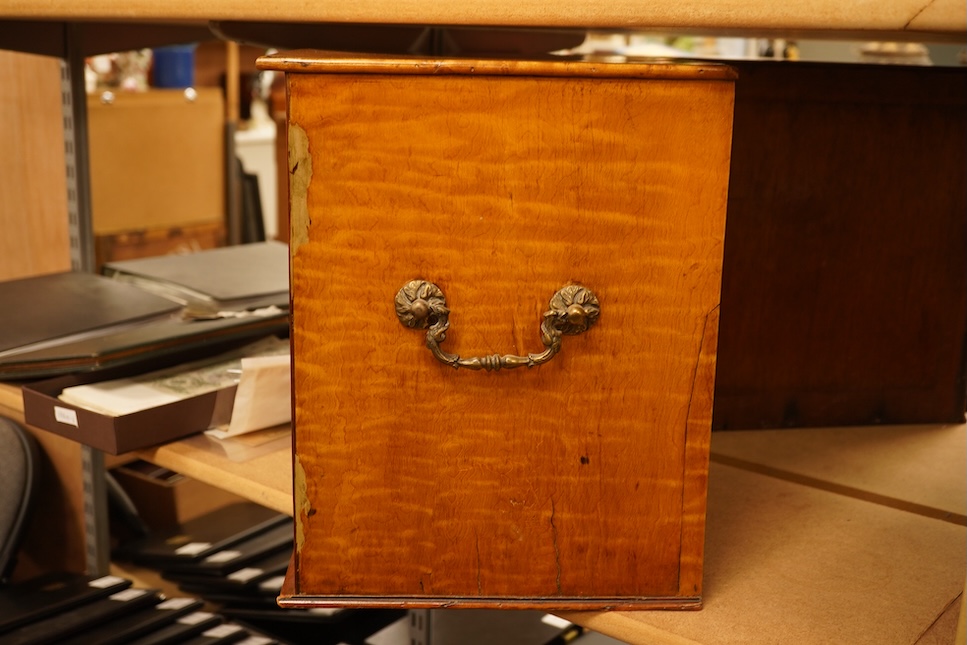 A Victorian satin birch coin collector's cabinet, front panel lacking